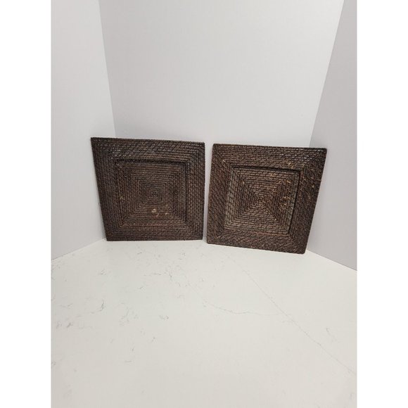2 Woven Wicker Rattan 13" Square Charger Plates Boho Bohemian - Picture 14 of 14